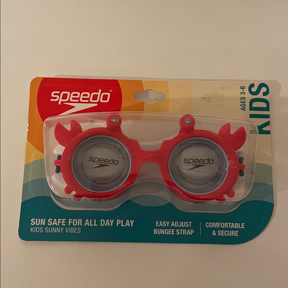 Speedo Kids Crab Swim Goggles Vivid Red UV Protection Adjustable Strap New